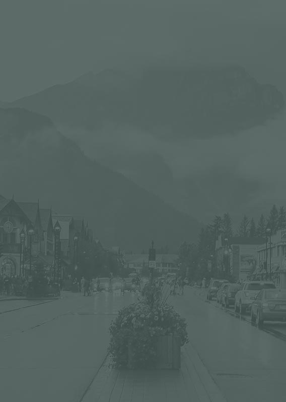 A view down a boulevard looking towards a tall tree-covered mountain.
